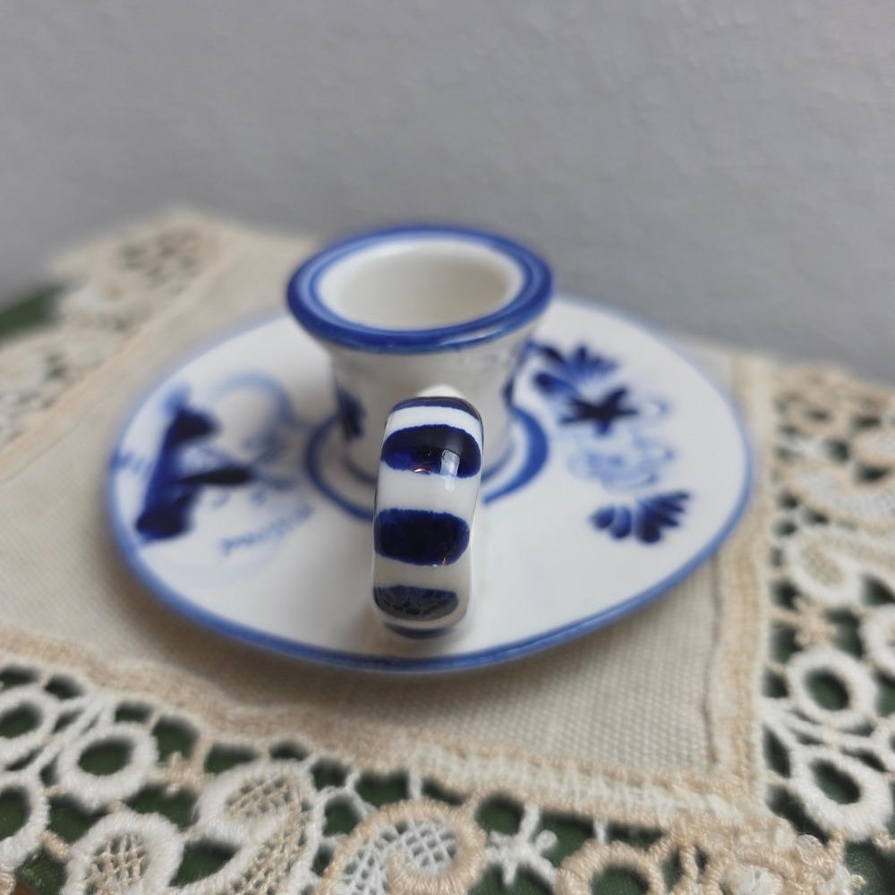 Delft Blue Hand Painted Ceramic Chamberstick Candle Holder Windmill Holland - Picture 6 of 7